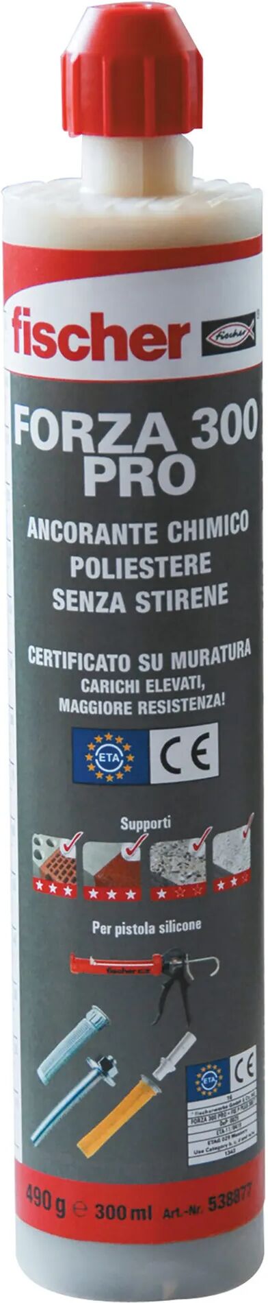 fischer ancorante chimico poliestere  forza pro 300 ml certificato ce 12 pezzi