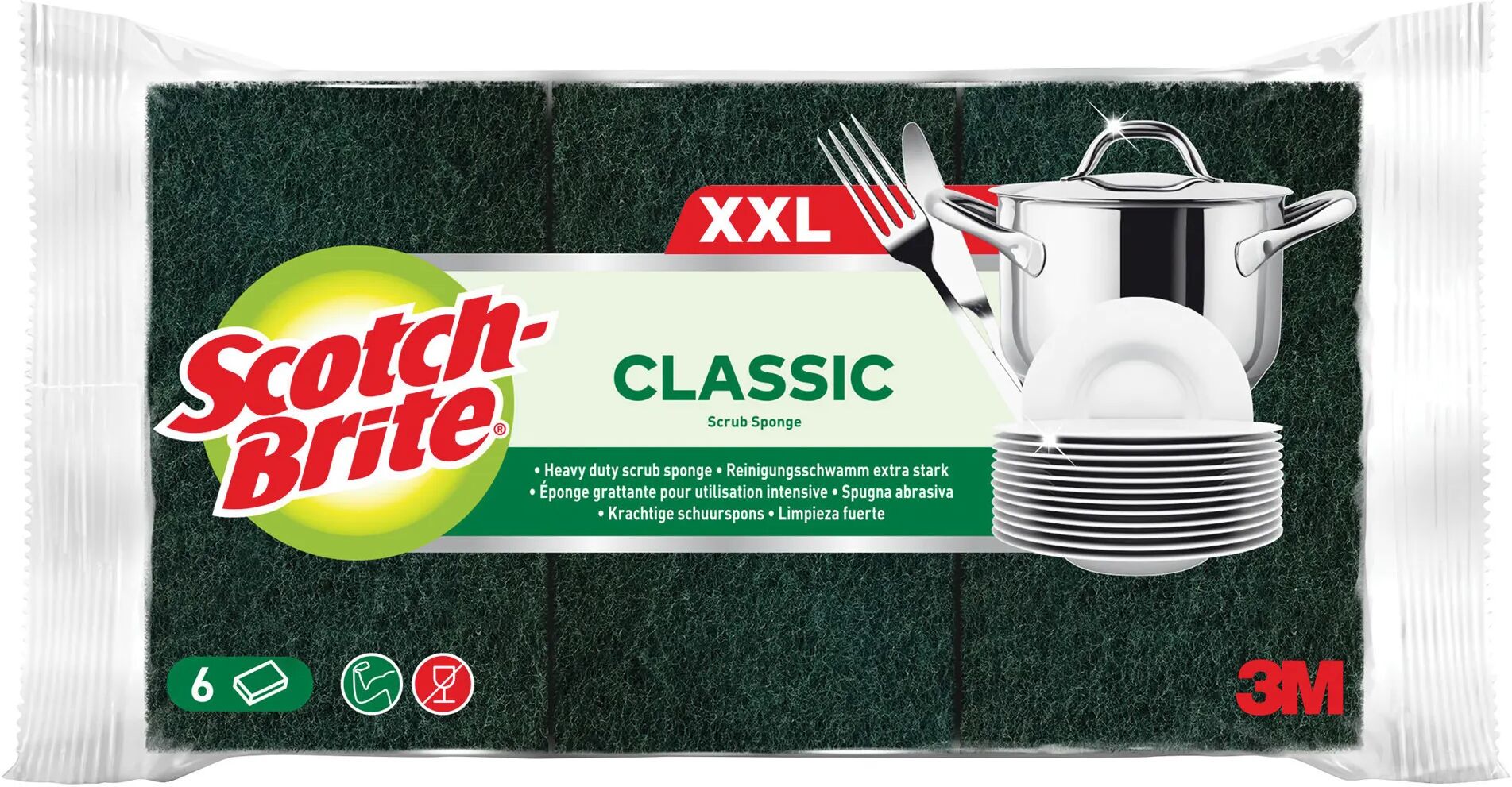 3m spugna scotch brite classic xxl spugna gialla e fibra verde con salvadita 4 pezzi