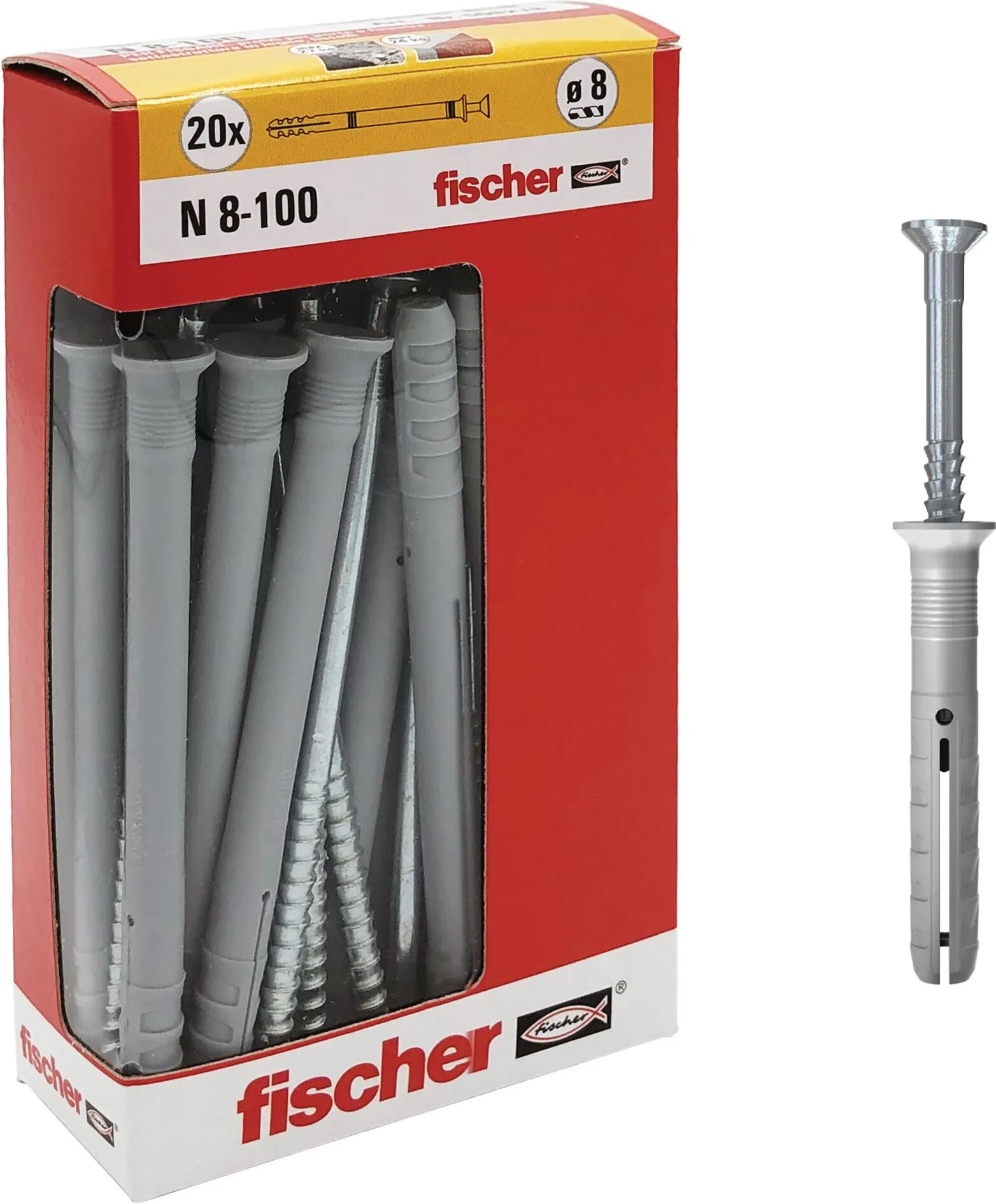 fischer tasselli nylon  n 8x100 mm 20 pezzi con vite a percussione