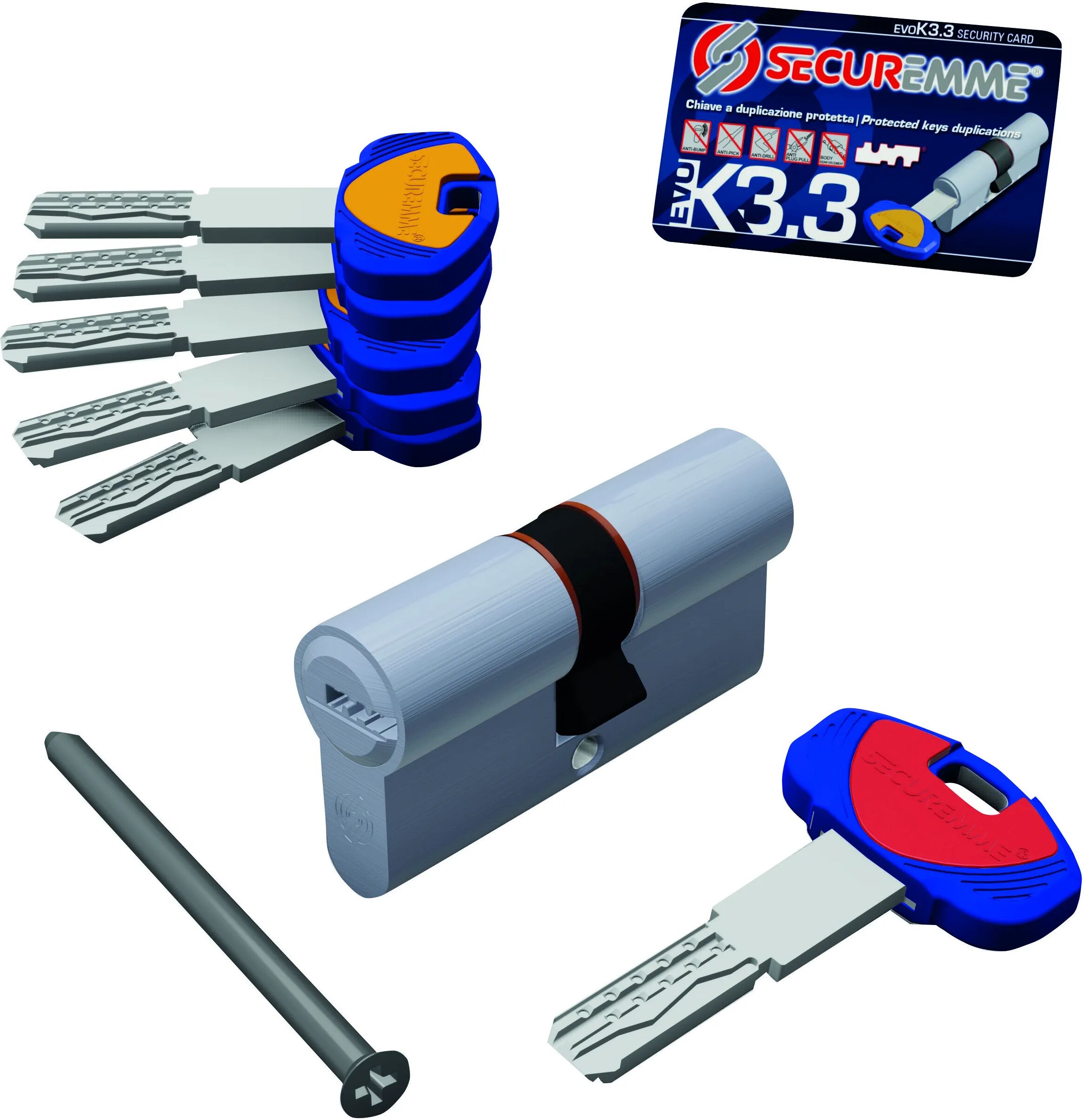 SECUREMME Cilindro Sagomato  K3.3 Misura 82 = 41+41 Mm Cromo Satinato SECUREMME Cilindro Sagomato  K3.3 Misura 82 = 41+41 Mm Cromo Satinato