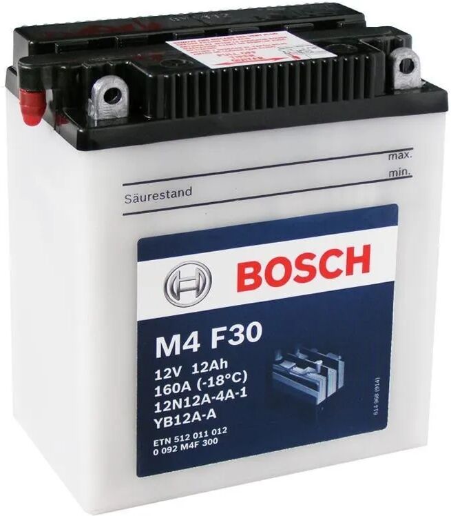 Bosch Batteria Moto 12 Ah  Sx M4f30 A Carica Secca Con Acido Predosato Yb12a-A 160 A