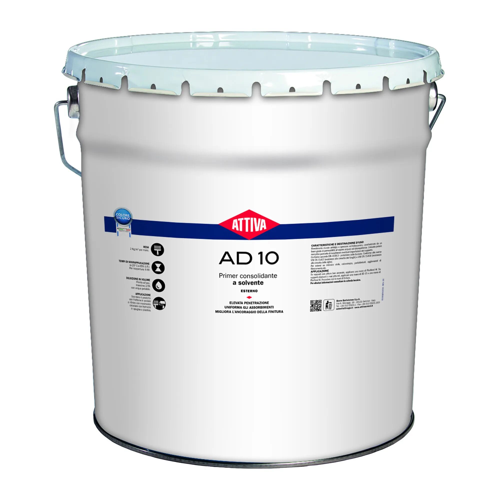 ATTIVA Primer Consolidante  Ad10 5 L A Solvente Per Esterno 7-10 M² Con 1 L
