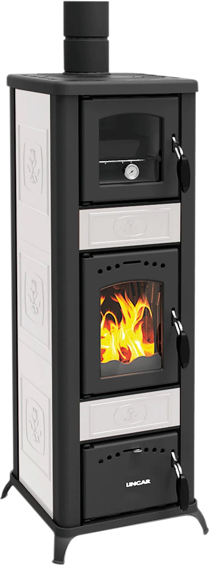 lincar stufa legna  alice 490 az 6,8 kw con forno bianca