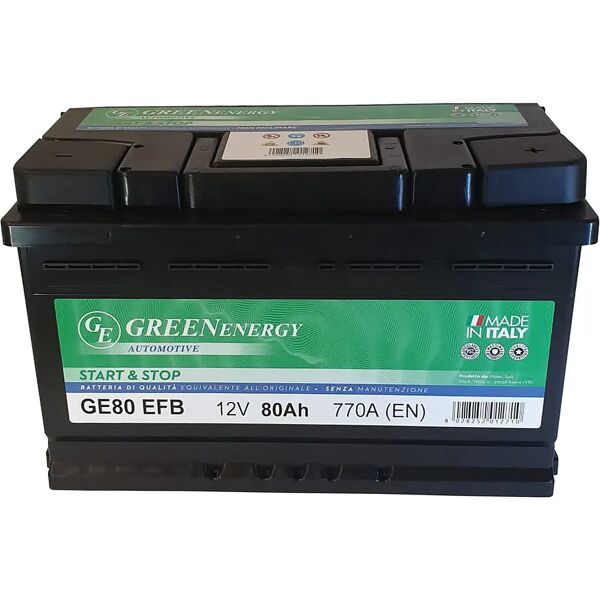 green energy batteria auto 80 ah start & stop efb  spunto 770 a 310x175x190 mm peso 19,7 kg