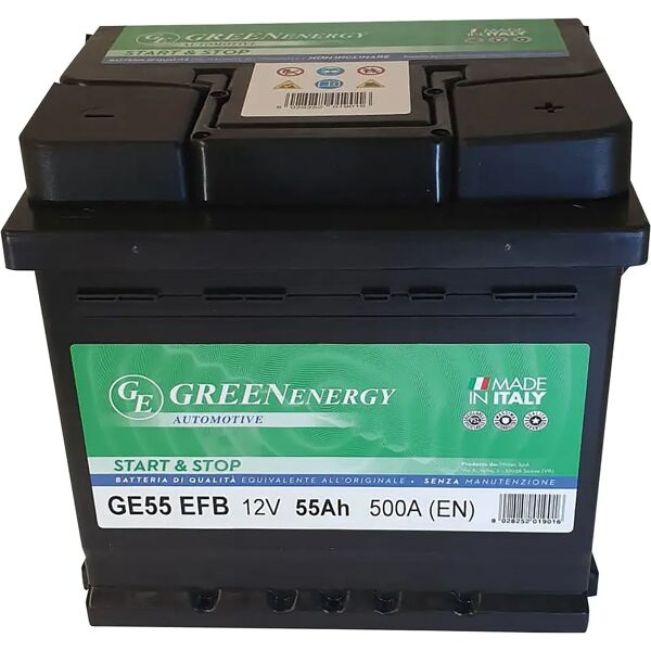 green energy batteria auto 55 ah start & stop efb  spunto 500 a 207x175x190 mm peso 13 kg