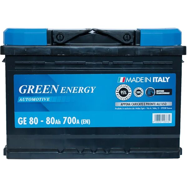 green energy batteria auto 80 ah greenenergy spunto 700a 275x175x190mm (lxpxh) peso 17 kg