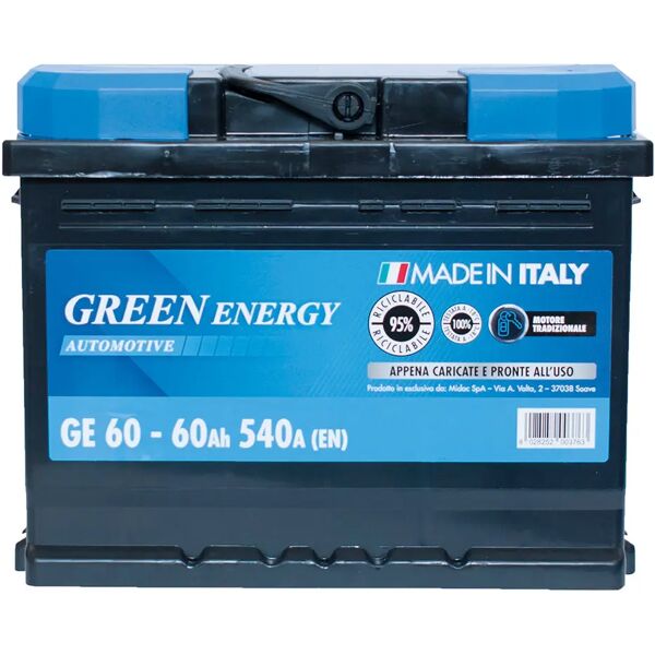 green energy batteria auto 60 ah greenenergy spunto 540a 242x175x190mm (lxpxh) peso 13,60 kg