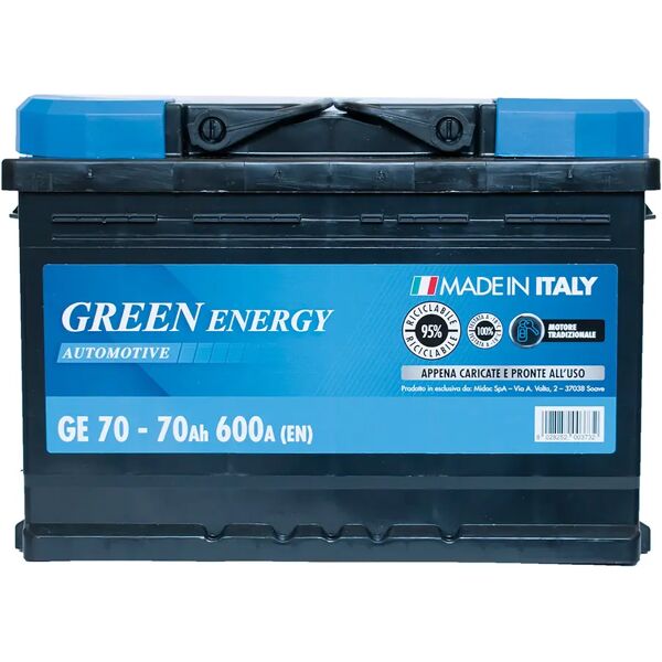 green energy batteria auto 70 ah greenenergy spunto 600a 275x175x190mm (lxpxh) peso 15,90 kg