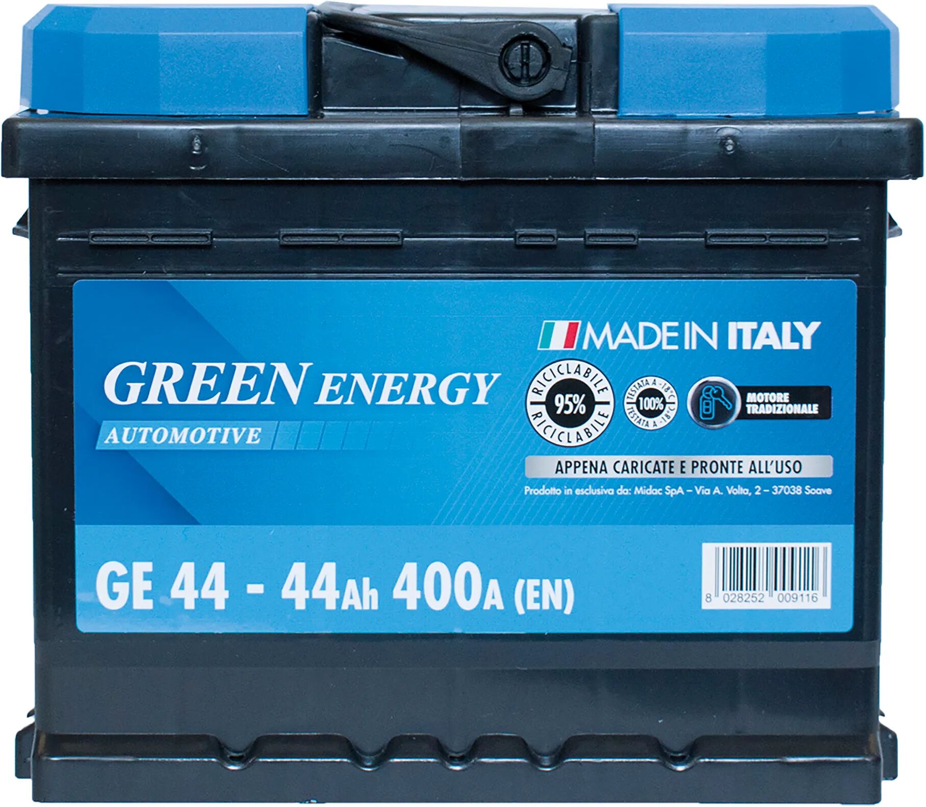 green energy batteria auto 44 ah greenenergy spunto 400a 207x175x175mm (lxpxh) peso 10,70 kg