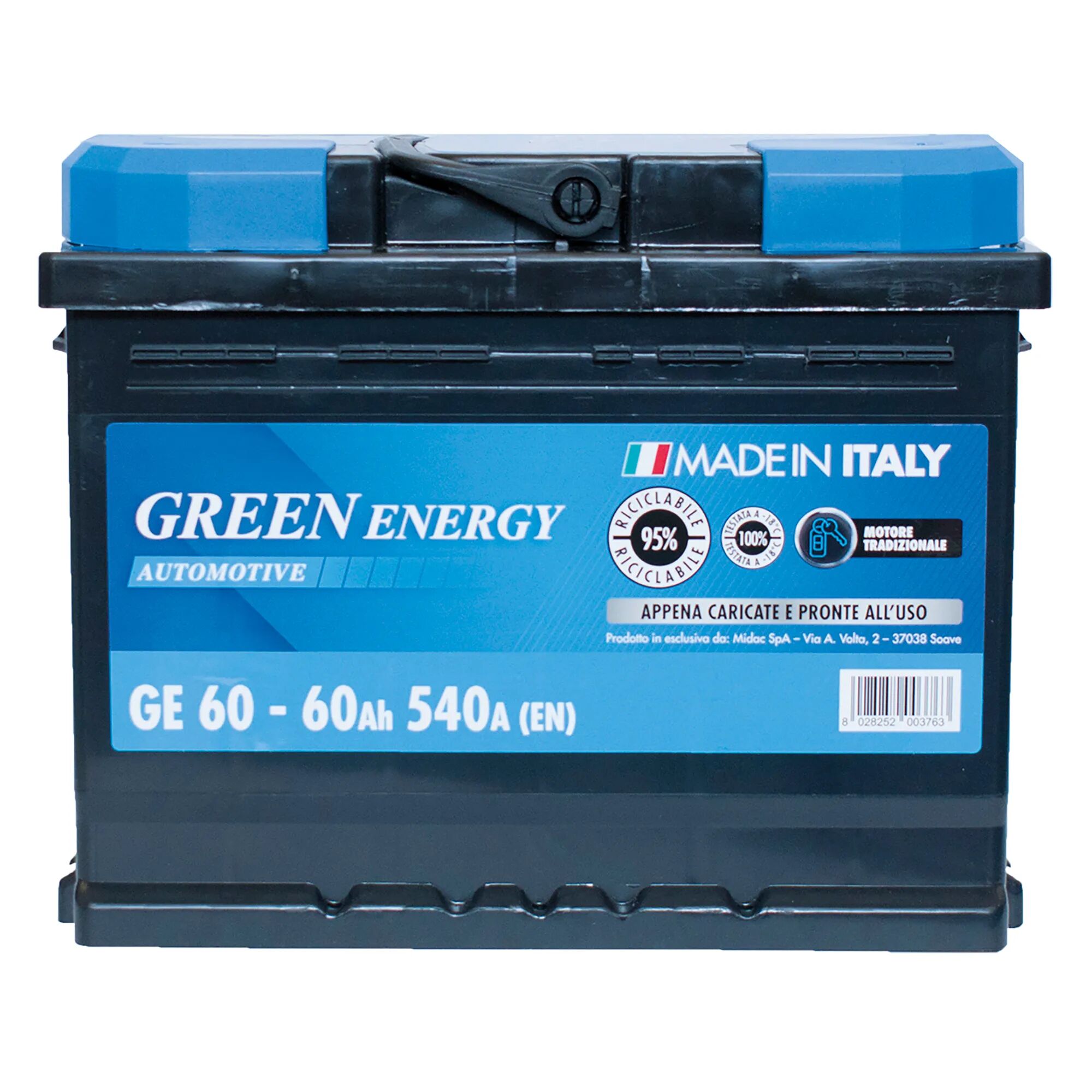 green energy batteria auto 60 ah greenenergy spunto 540a 242x175x190mm (lxpxh) peso 13,60 kg