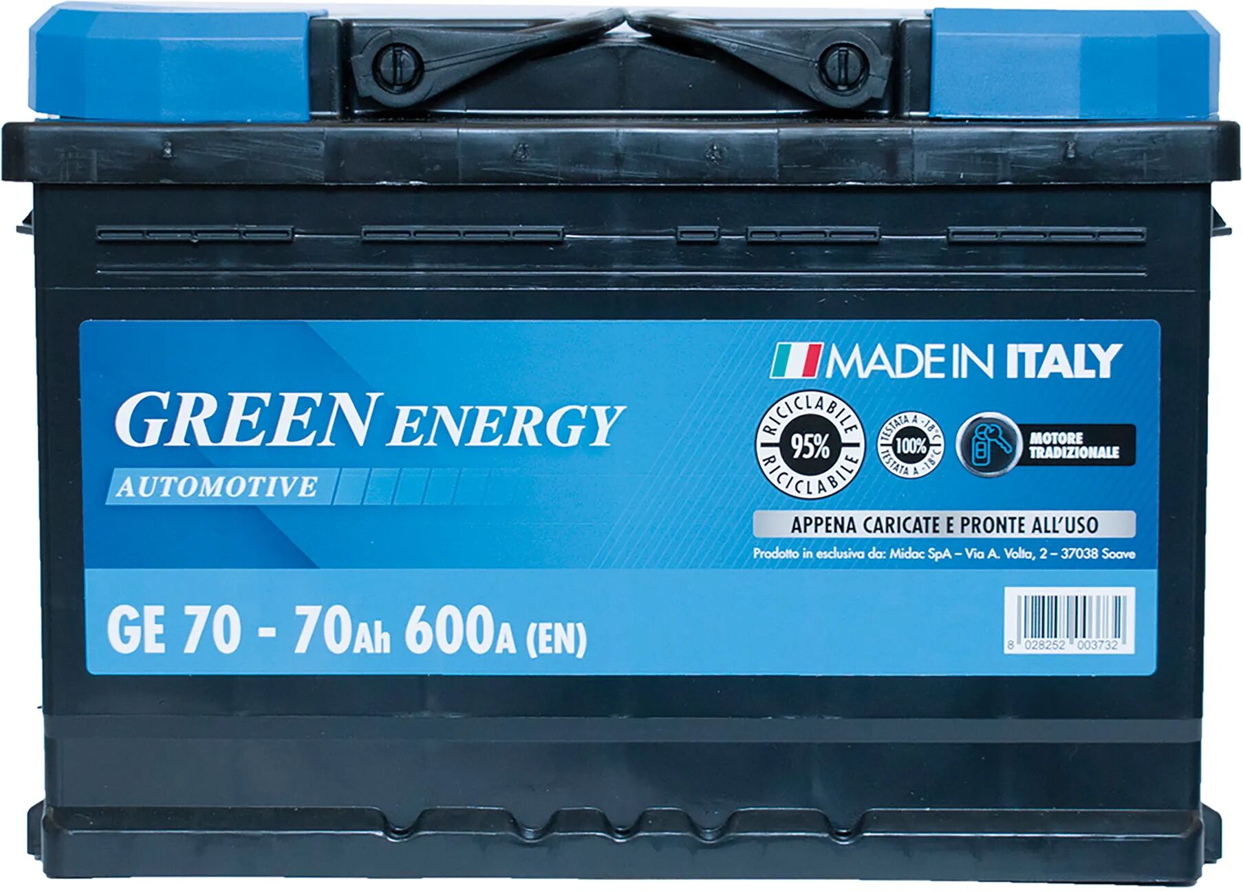 green energy batteria auto 70 ah greenenergy spunto 600a 275x175x190mm (lxpxh) peso 15,90 kg