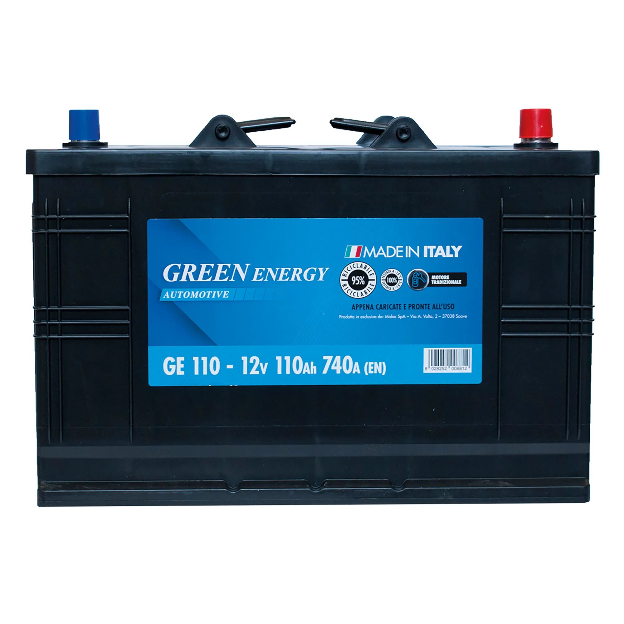 Green Energy BATTERIA AUTOCARRO 110 Ah GREENENERGY SPUNTO 740A 343x172x230 mm (LxPxH) PESO 25,70 kg