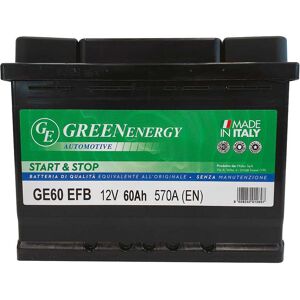 Green Energy BATTERIA AUTO 60 Ah START & STOP EFB GREENENERGY SPUNTO 570 A 242x175x190 mm PESO 15,8 kg Green Energy BATTERIA AUTO 60 Ah START & STOP EFB GREENENERGY SPUNTO 570 A 242x175x190 mm PESO 15,8 kg
