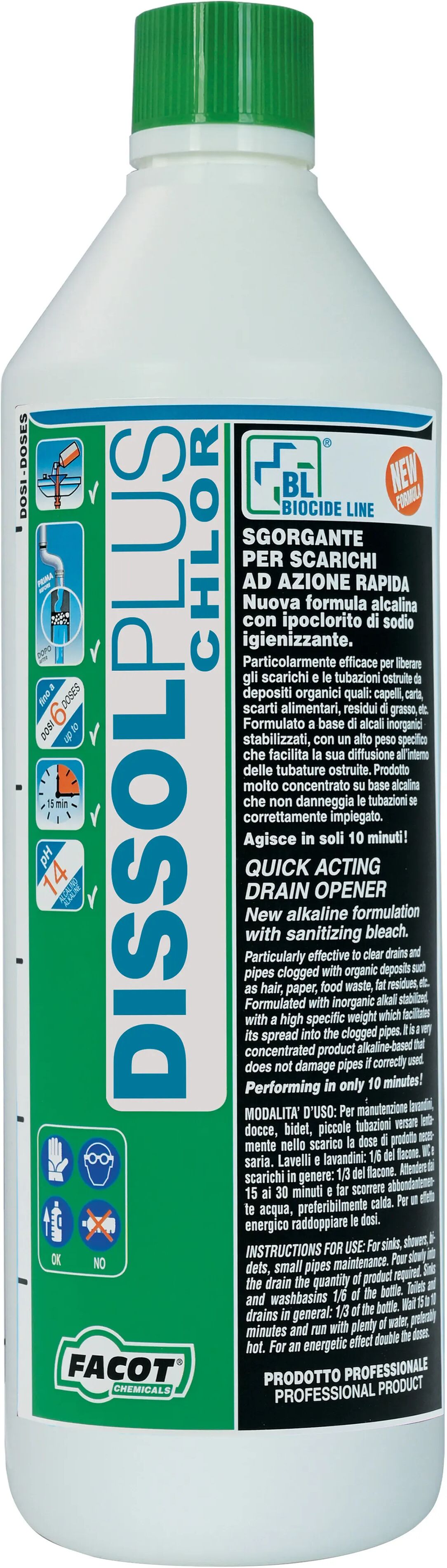 facot disotturante  dissol plus chlor per tubi di scarico concentrato 1 l