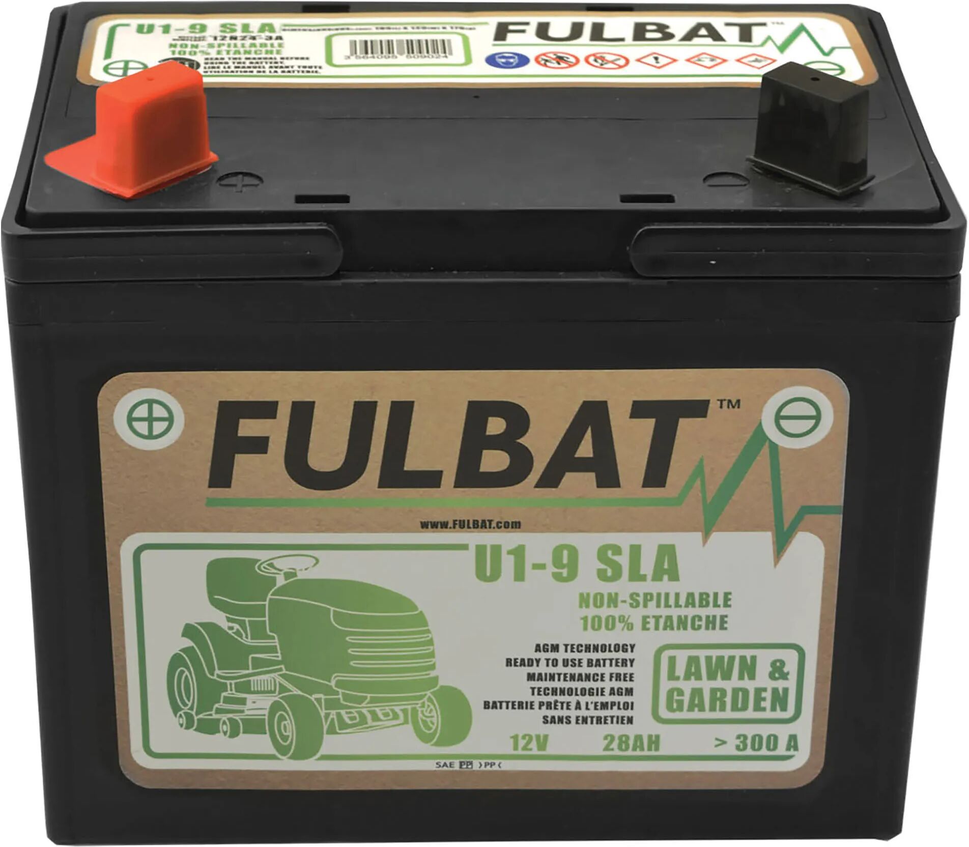 fulbat batteria al gel per trattorino 12 v 28 a  u19sla positivo  sinistro l195xh180xp130 mm