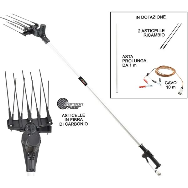 progreen scuotitore per olive 12v  pgos 2700 10 denti in carbonio asta estensibile  2,1-3,1 m