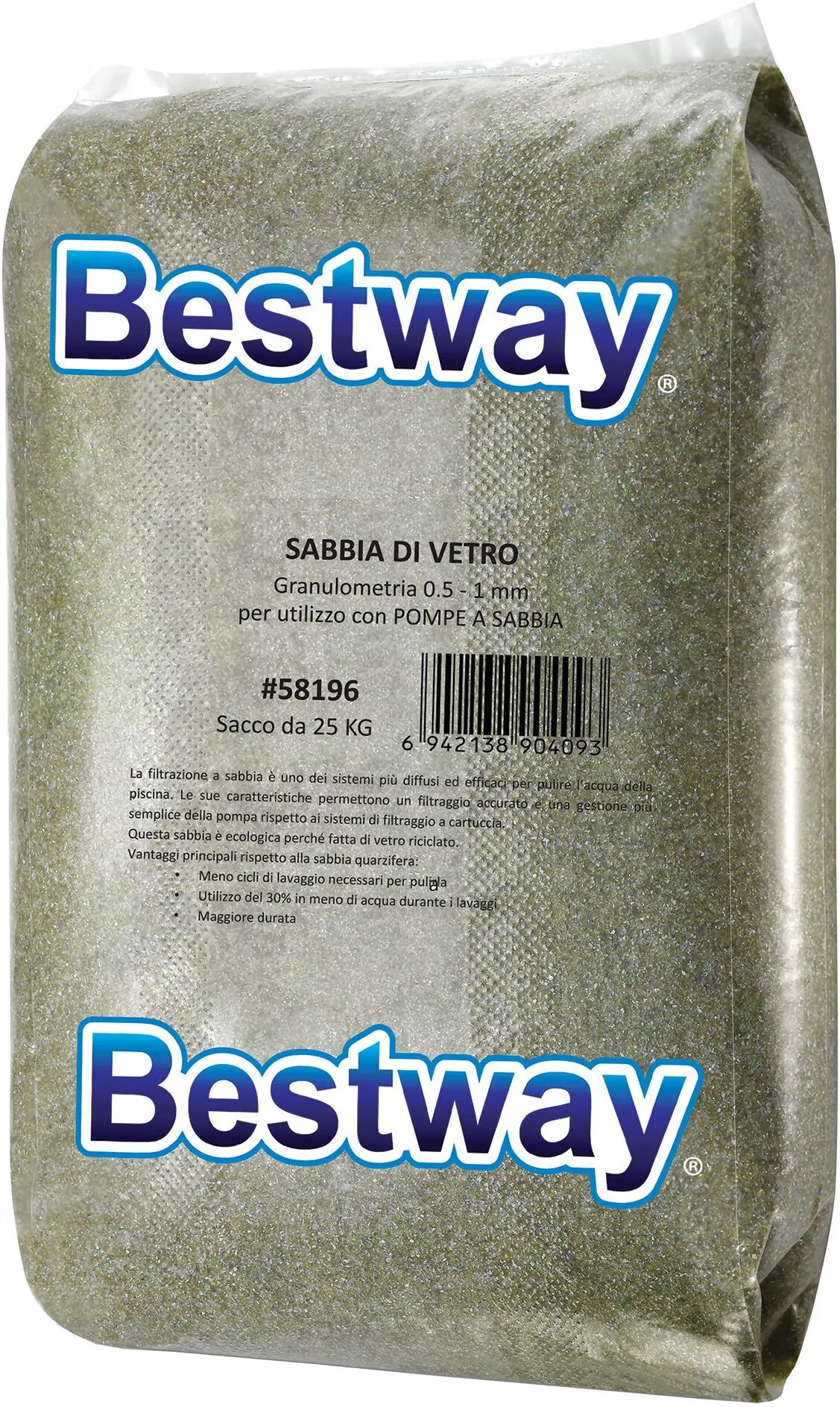 bestway sabbia di vetro  25 kg per pompe a sabbia per piscine