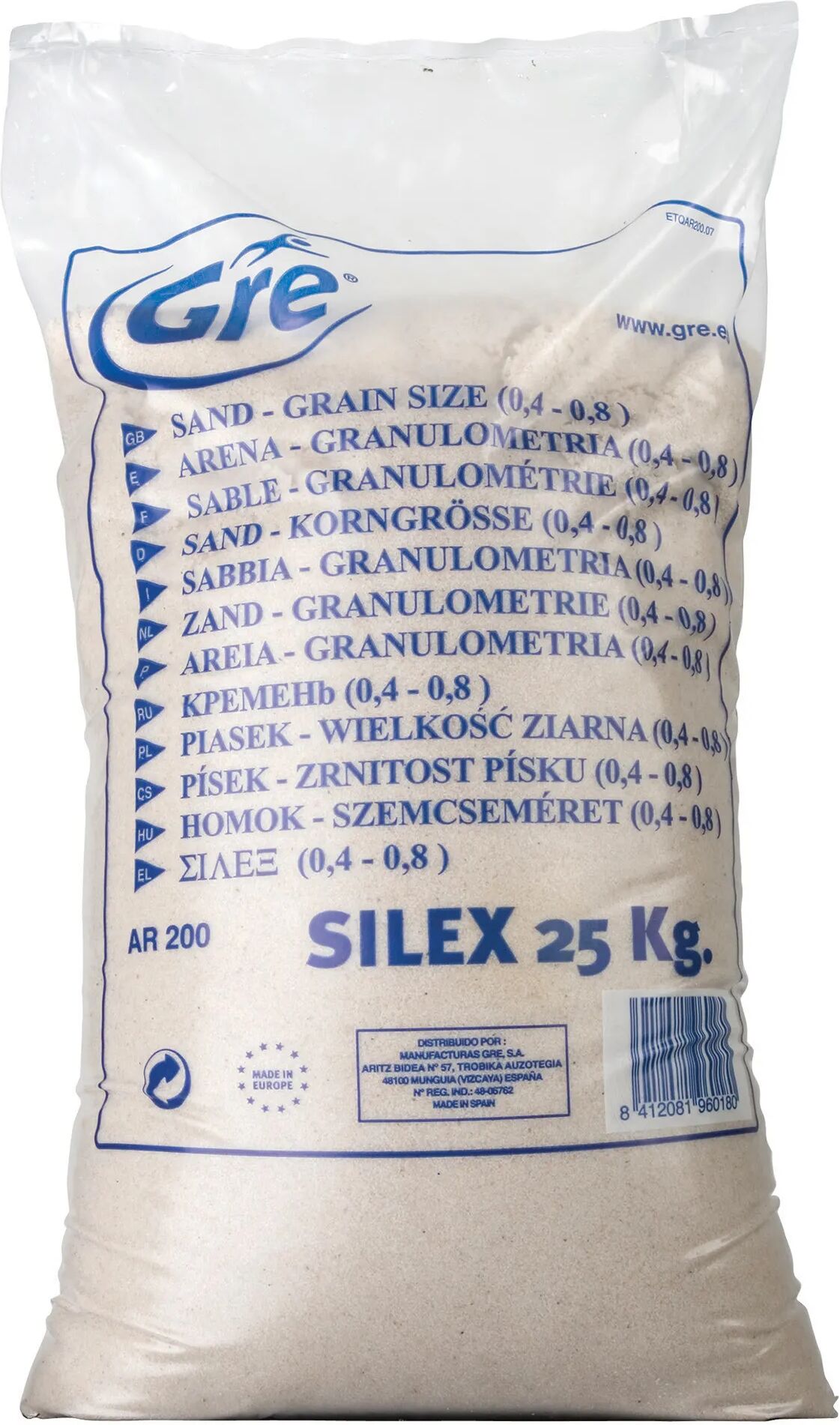 Gre' SABBIA  25 kg PER POMPE A SABBIA GRANULOMETRIA 0,4/0,8 mm PER PISCINE