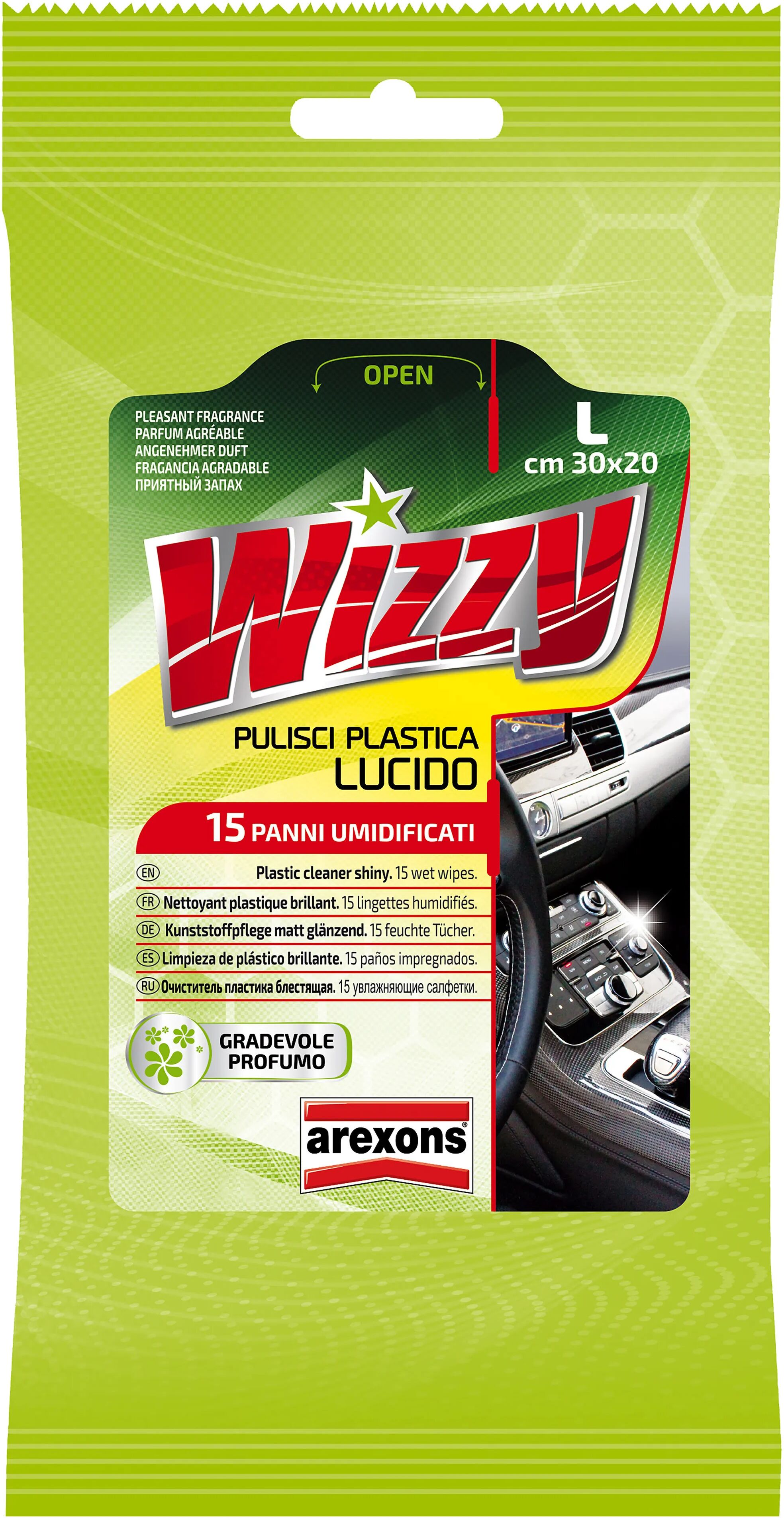 arexons 15 panni umidificati per auto  pulisci plastica lucida