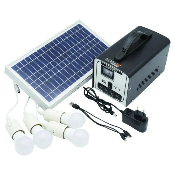 tecnomat set pannello solare pieghevole con 18w per powerstation da 7000ma  4 lampadine led 160 lm/w