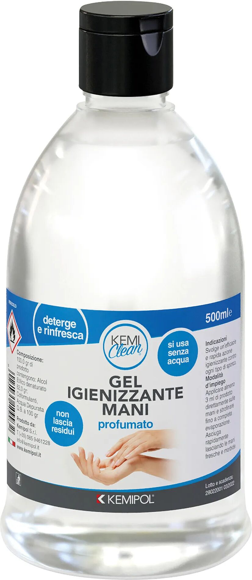 kemipol gel igienizzante alcolico mani kemiclear 500 ml senza risciacquo