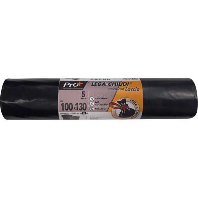 Pro+ SACCO NERO 100x130 cm 70 my CON LACCIO LEGA & CHIUDI ROTOLO DA 5 PEZZI Pro+ SACCO NERO 100x130 cm 70 my CON LACCIO LEGA & CHIUDI ROTOLO DA 5 PEZZI