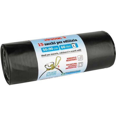 Tecnomat SACCO NERO VIROSAC 50x90 cm PER RIFIUTI EDILI 65 l LDPE ROTOLO DA 15 PEZZI Tecnomat SACCO NERO VIROSAC 50x90 cm PER RIFIUTI EDILI 65 l LDPE ROTOLO DA 15 PEZZI