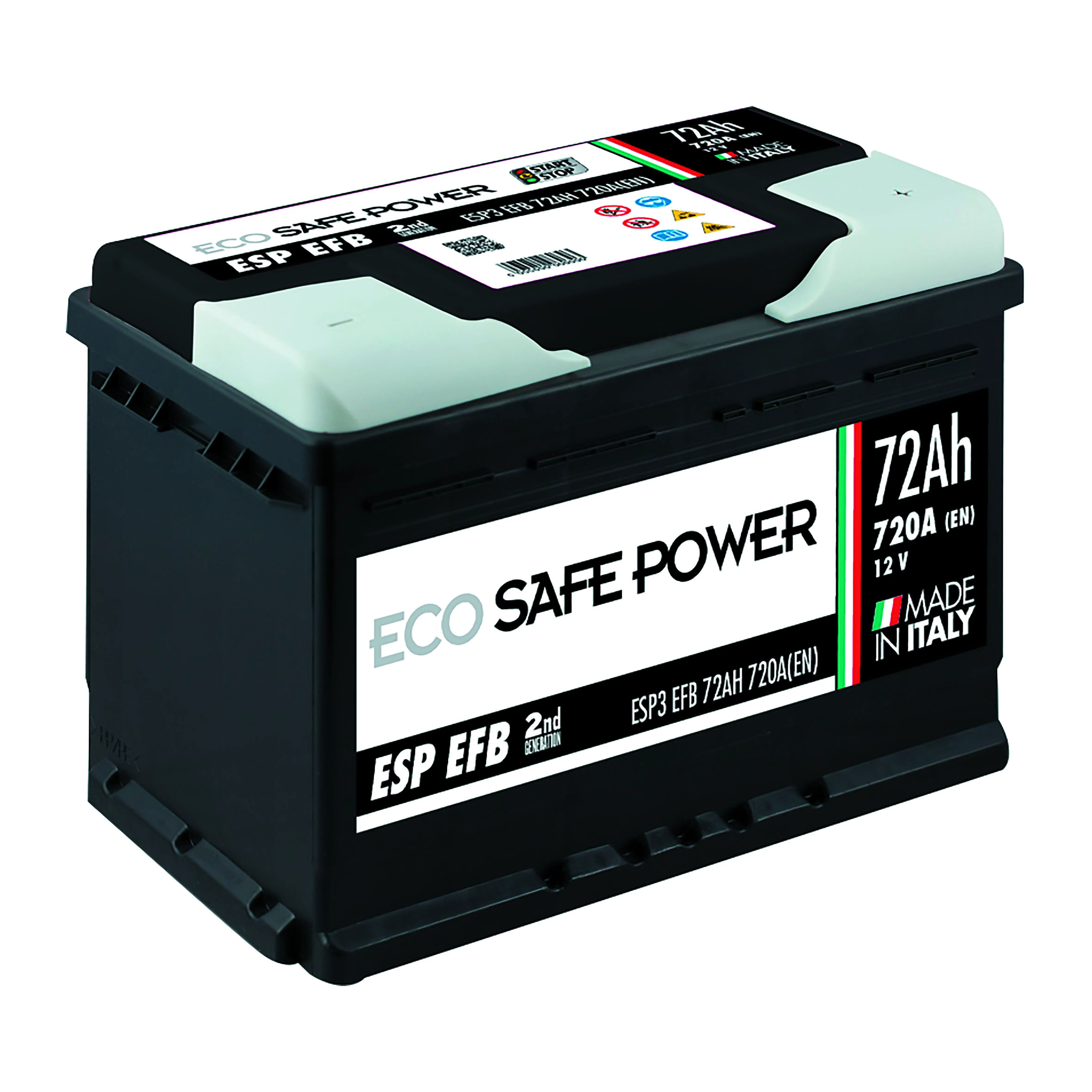 Batteria Auto 72 Ah Start & Stop Ecosafepower Spunto 720 A 275x175x190 Mm Peso 17,9 Kg