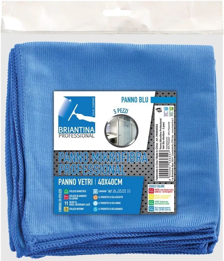 Panno Mikrofibra Vetri 40 X 40 Cm Blu Professional 5 Pezzi