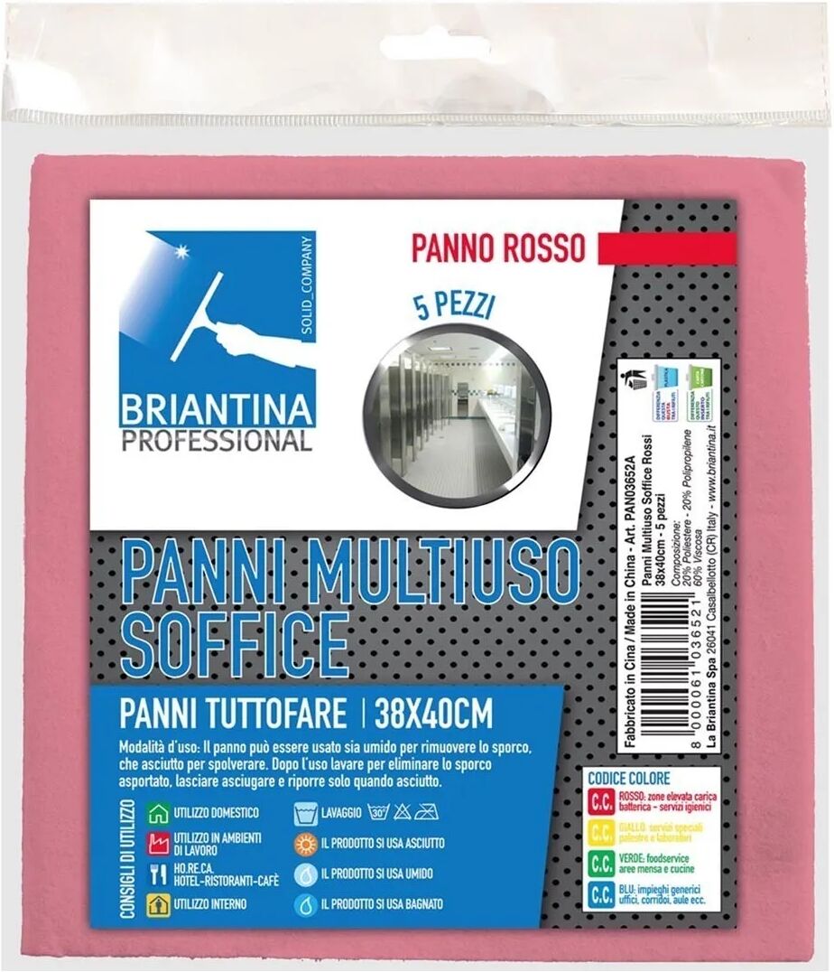 Panno Multiuso Soffice 38x40 Cm Rosso 5 Pezzi