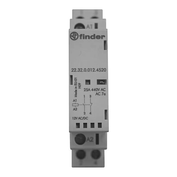 finder contattore  modulare 12v 17,5 mm bobina ac/dc silenziosa 1 no + 1 nc 25a