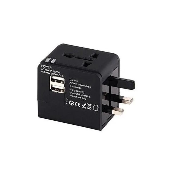 proxe adattatore  universale da viaggio con 2 ingressi usb 100v - 240v 6a