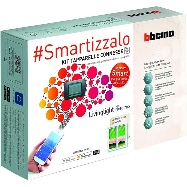 bticino kit living light smart nero con gateway comando entra-esci e 3 comandi tapparella