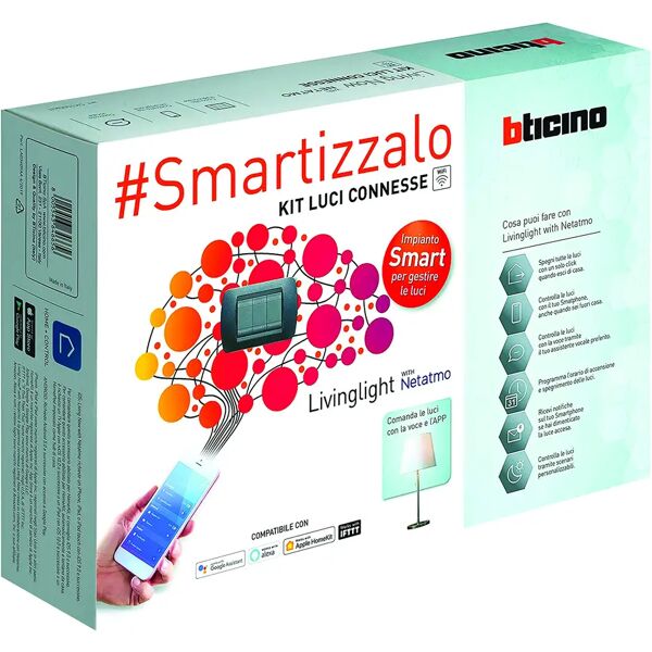 bticino kit living light smart nero con gateway comando entra-esci e 3 deviatori