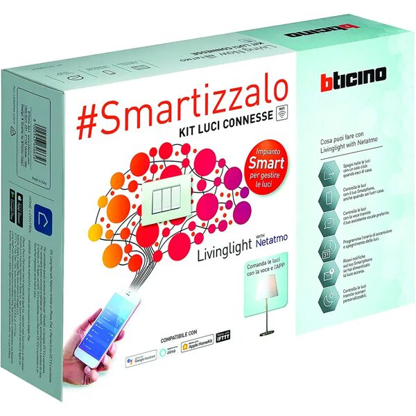 bticino kit living light smart bianco con gateway comando entra-esci e 3 deviatori