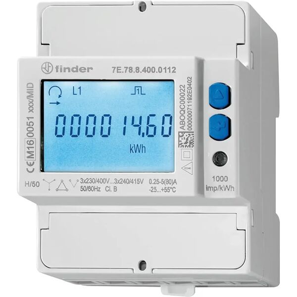 finder contatore di energia  trifase digitale lcd fino 80a 380v multifunzione direttiva mid