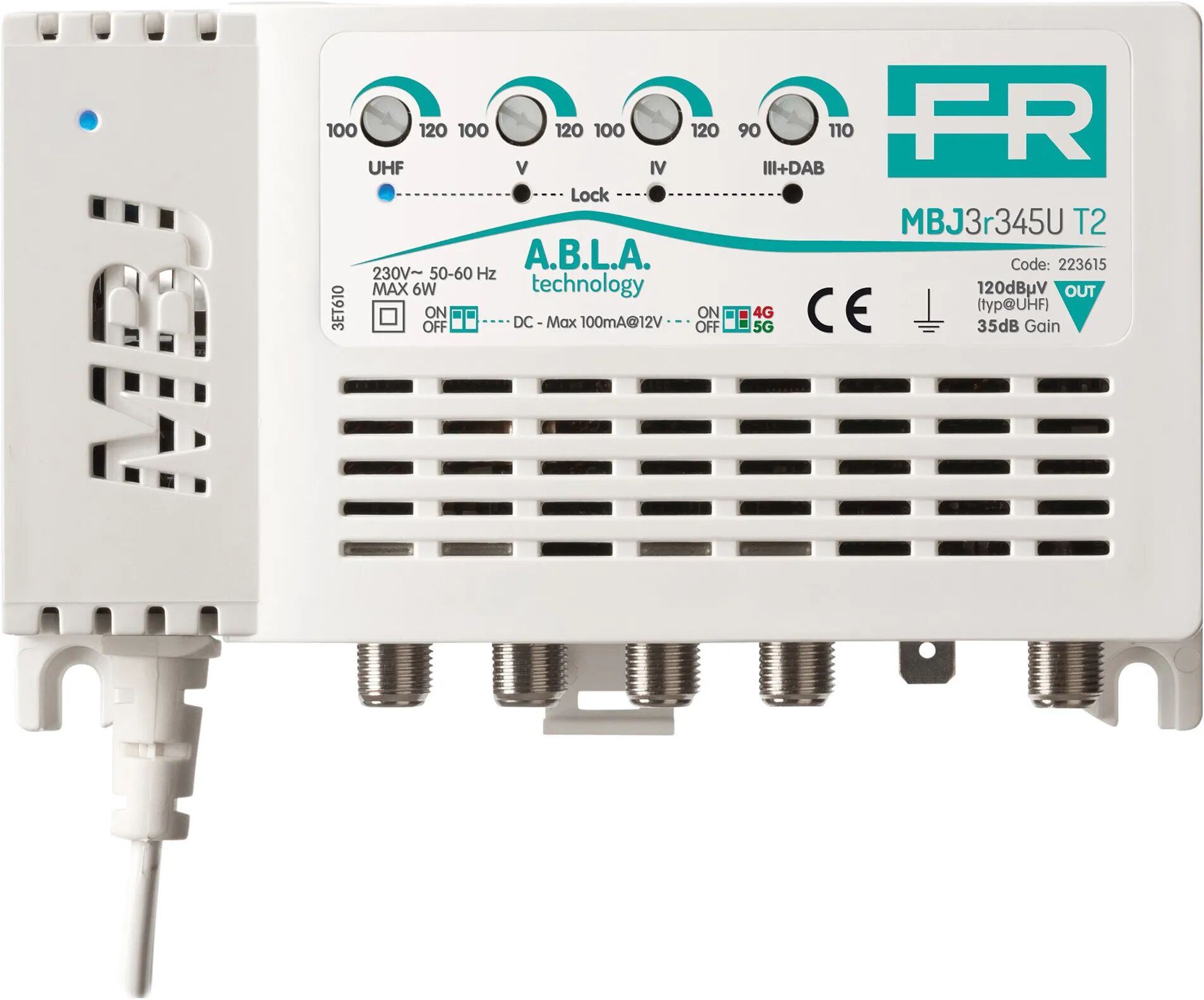 fracarro centralino  multibanda 35 db a 4 ingressi lte iii+dab, iv, v, uhf