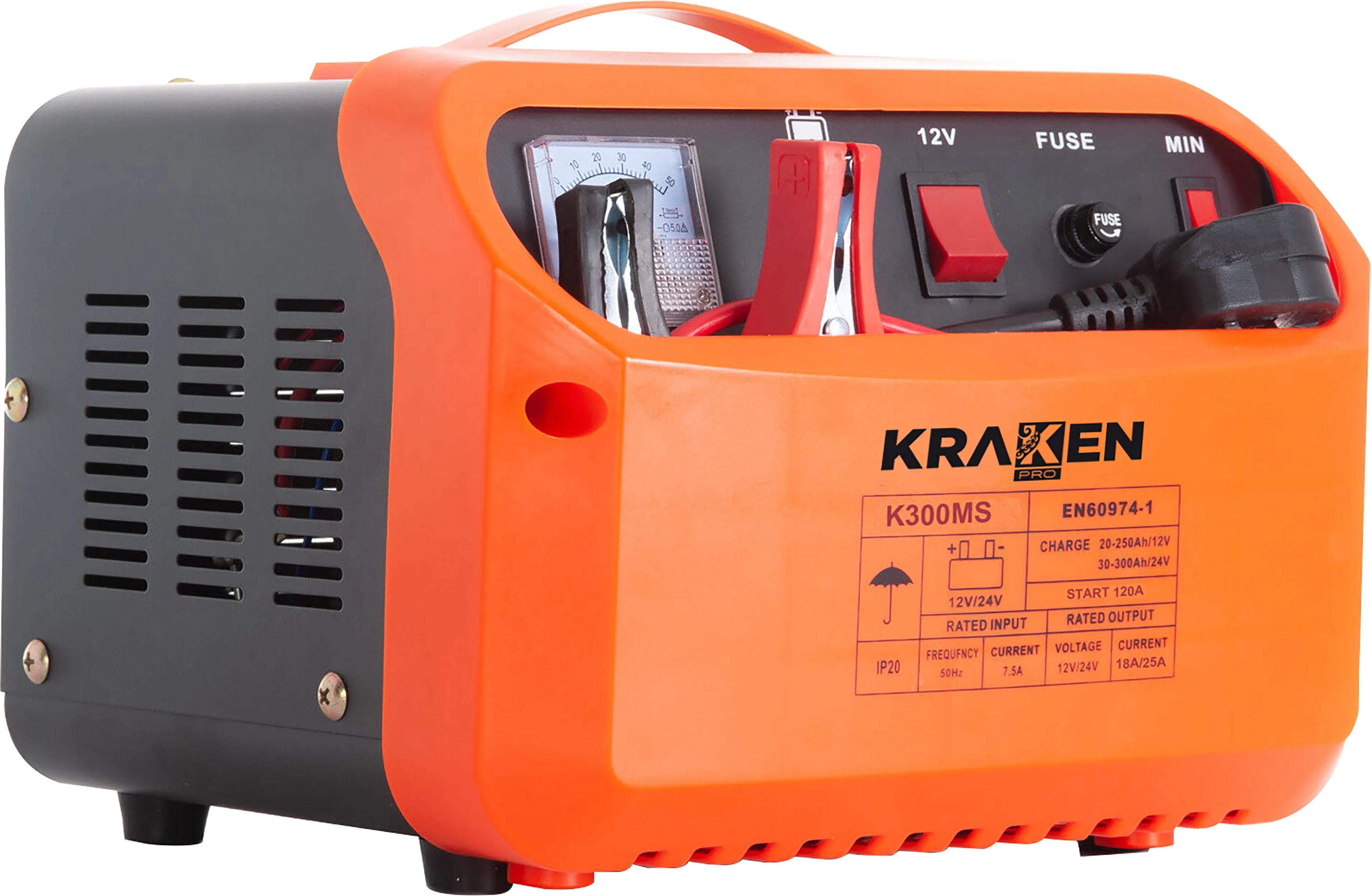 kraken caricabatterie manuale con avviamento 12/24 v  k300ms corrente carica 15 a o 25 a