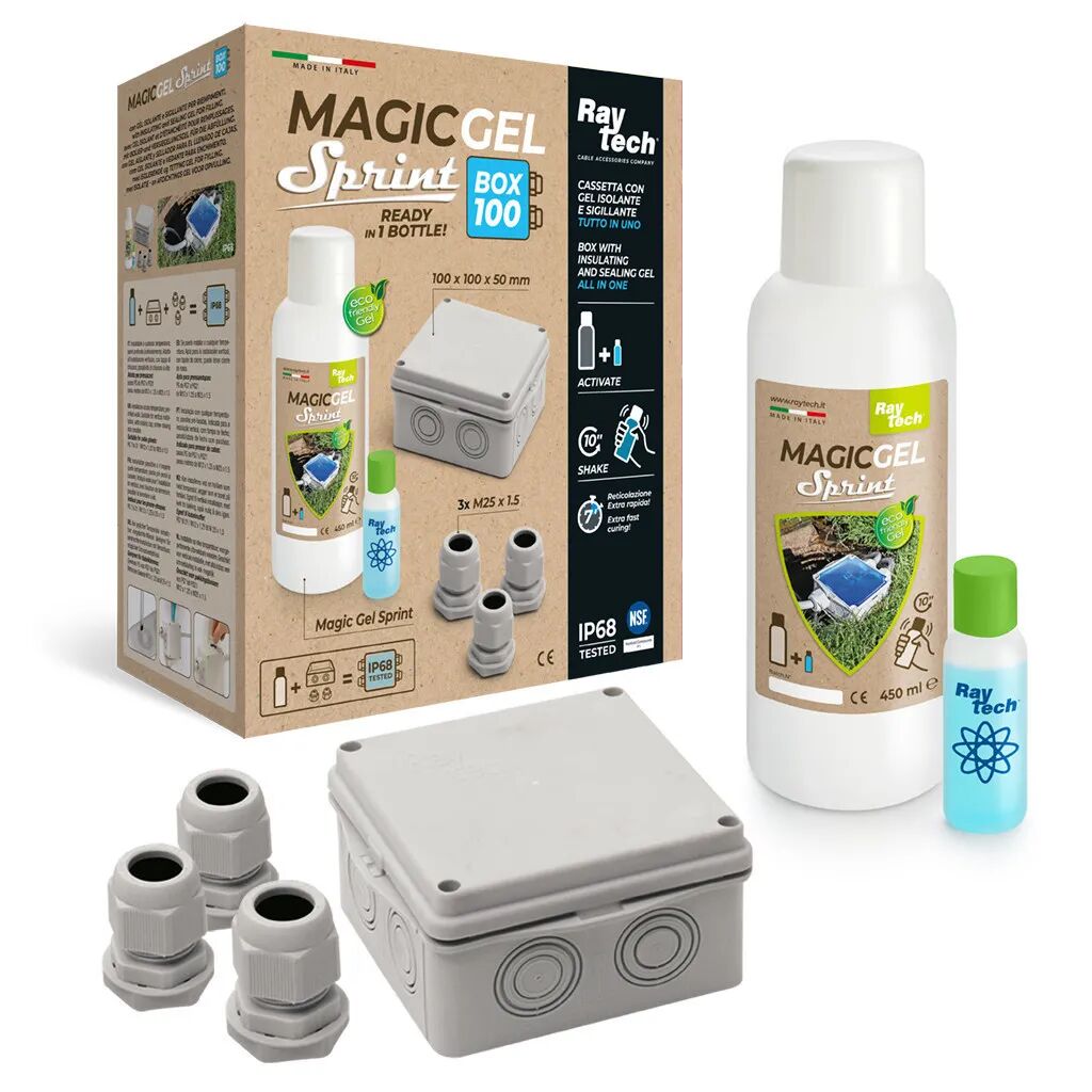 tecnomat kit raytech per installazioni fino 1 kv gel isolante sigillante 450 ml e cassetta 3 pressacavi