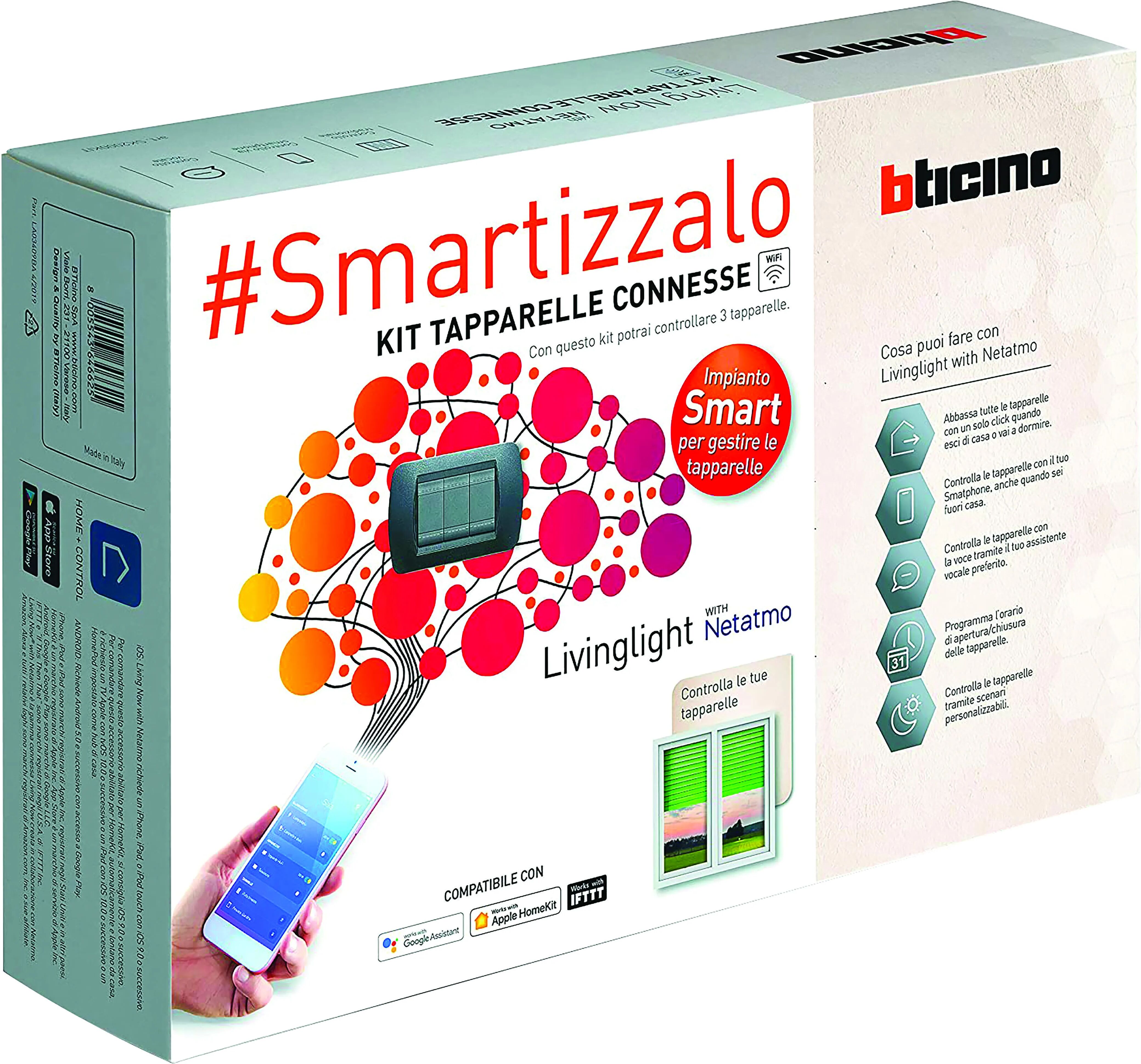 bticino kit living light smart nero con gateway comando entra-esci e 3 comandi tapparella