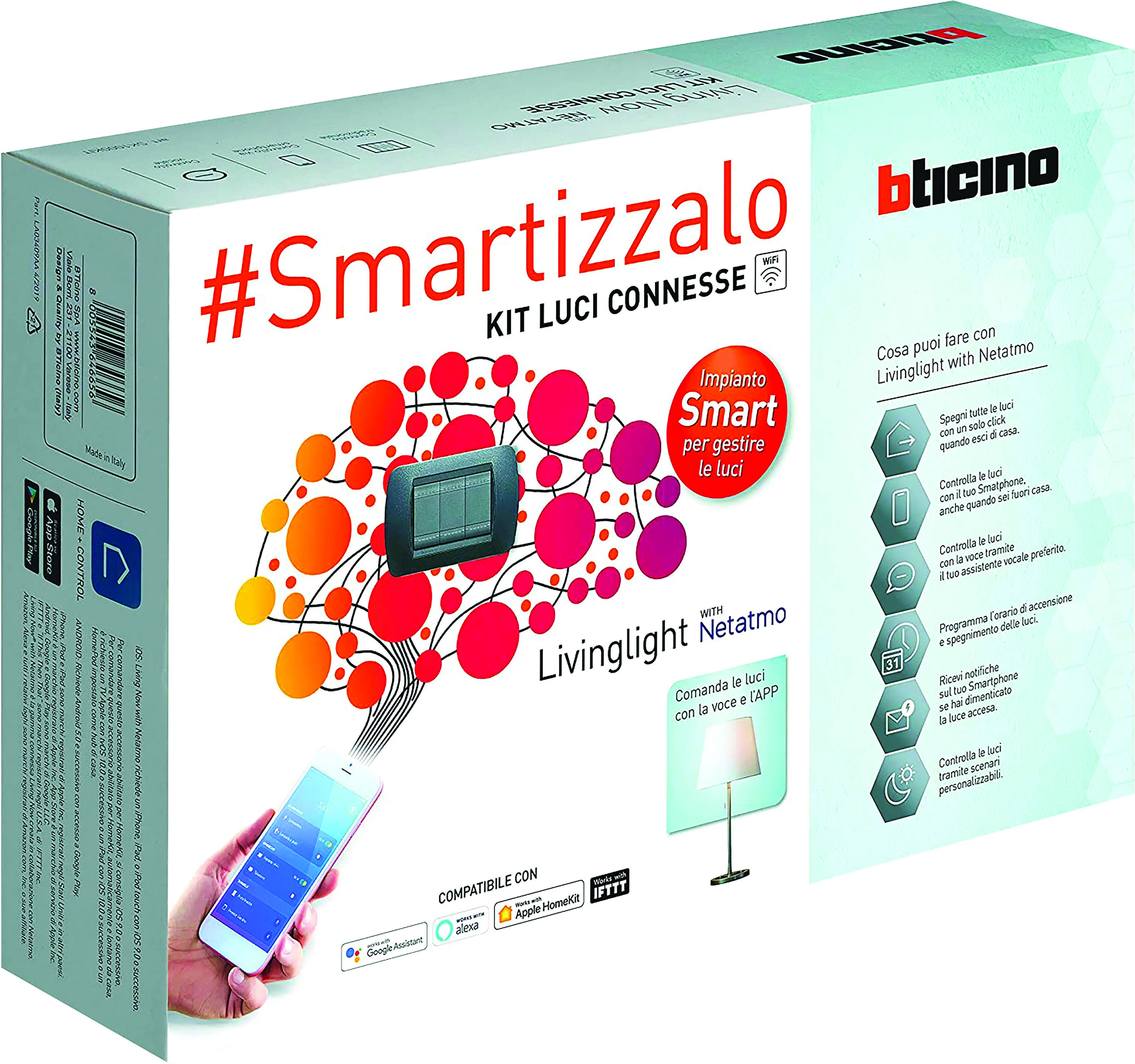 bticino kit living light smart nero con gateway comando entra-esci e 3 deviatori