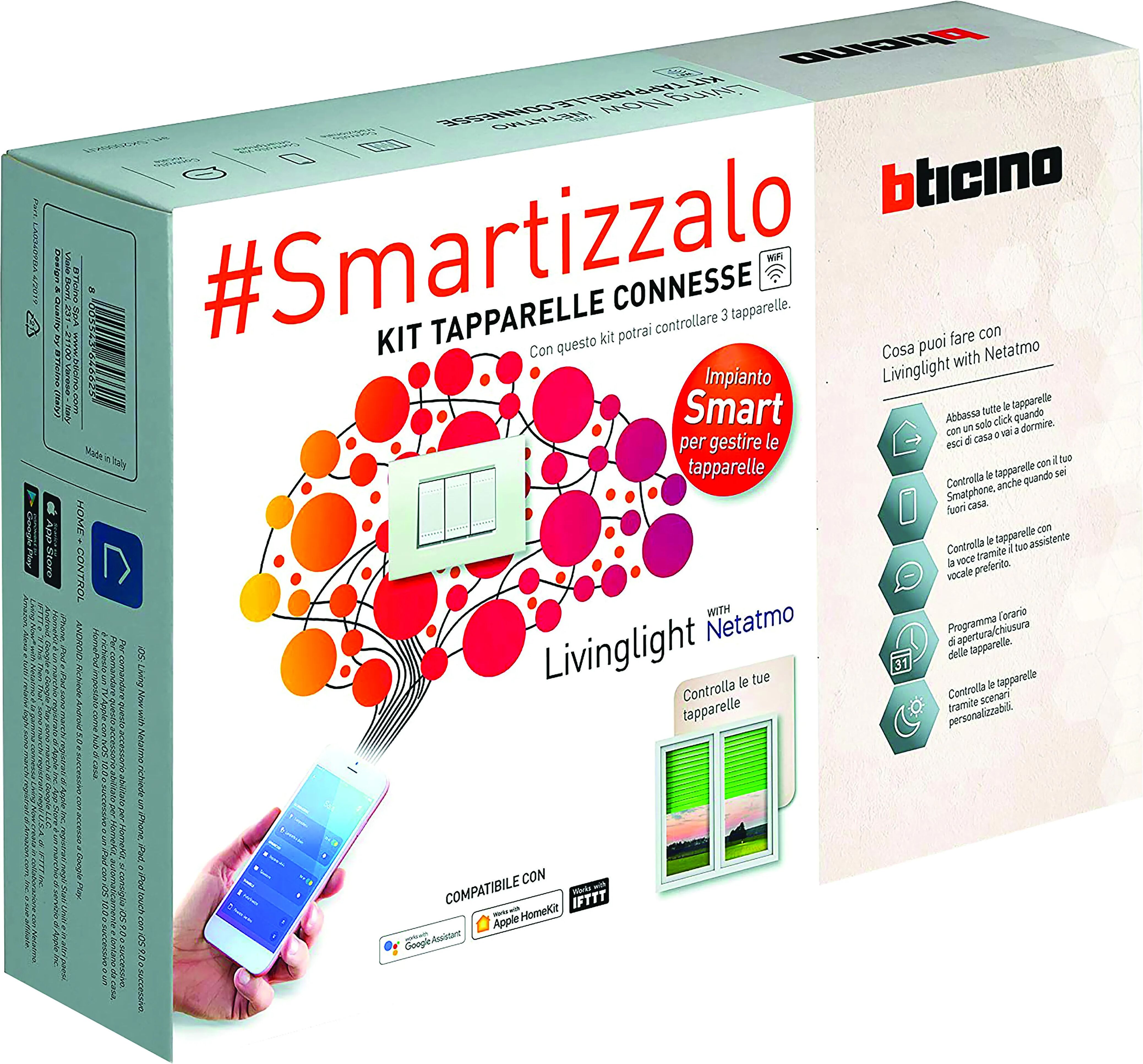 bticino kit living light smart bianco con gateway comando entra-esci e 3 comandi tapparella