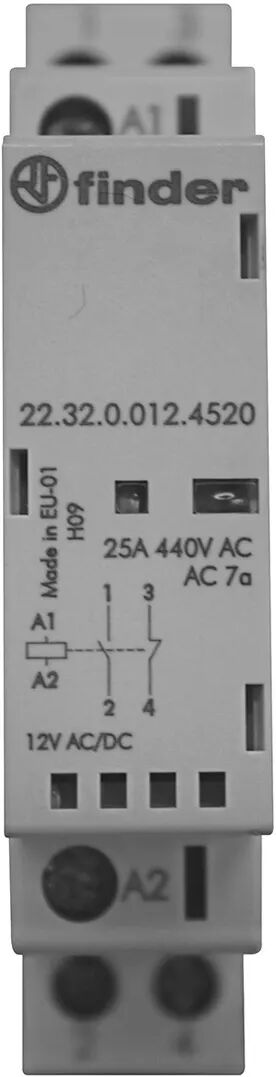 Finder CONTATTORE  MODULARE 12V 17,5 mm BOBINA AC/DC SILENZIOSA 1 NO + 1 NC 25A