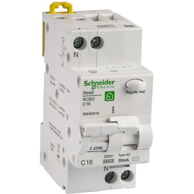 Schneider Electric R9D60616 - 16A 30mA Tipo C DIN RCBO Schneider Electric R9D60616 - 16A 30mA Tipo C DIN RCBO