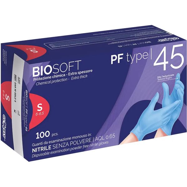 tecnomat 100 guanti monouso biosoft pf in nitrile blu taglia s senza polvere dpi cat iii 4,5 g