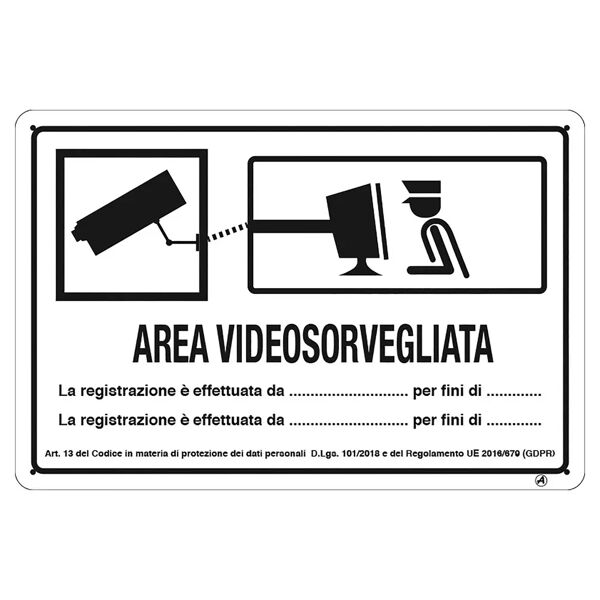 nuova algis cartello area videosorveglianza forze dell'ordine in pvc 20x30 cm