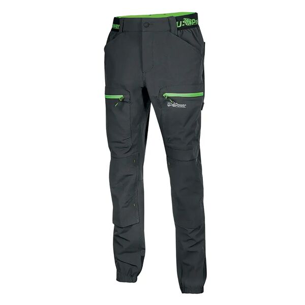 u-power pantalone horizon  taglia xl colore grigio inserti verdi tessuto u-4 way stretch