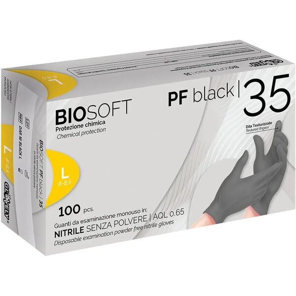 tecnomat 100 guanti monouso biosoft pf in nitrile neri taglia l senza polvere dpi cat iii 3,5 g