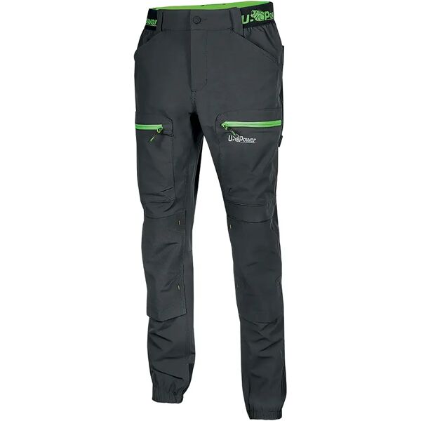 u-power pantalone horizon  taglia l colore grigio inserti verdi tessuto u-4 way stretch