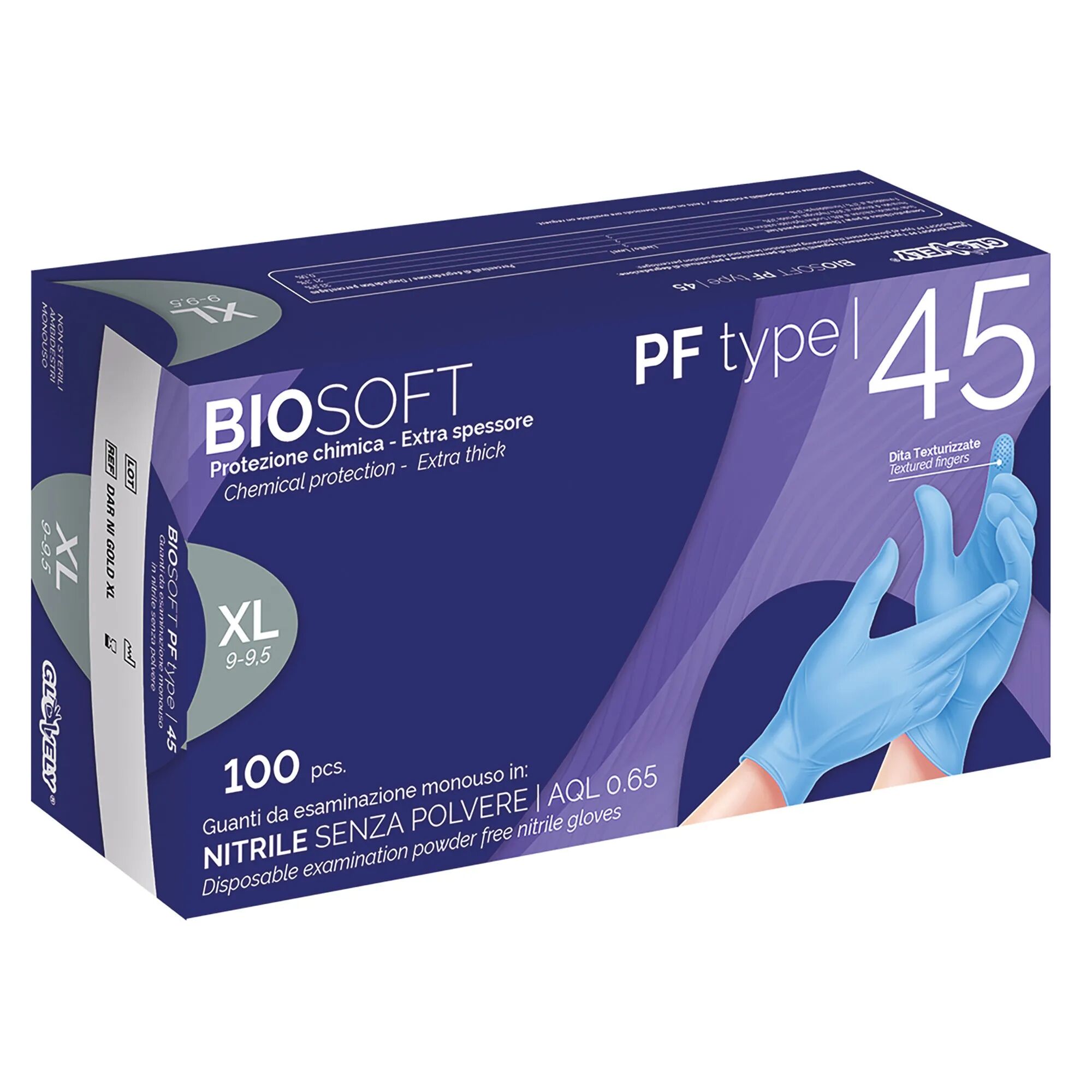 tecnomat 100 guanti monouso biosoft pf in nitrile blu taglia xl senza polvere dpi cat iii 4,5 g